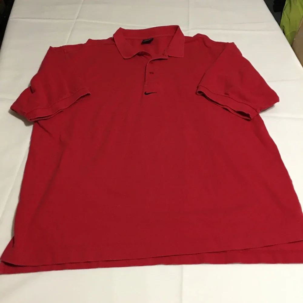 Nike Polo Shirt Mens XL Red Short Sleeve Middle Swoosh Logo Y2K